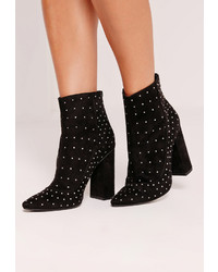 Missguided Studded Pointed Toe Ankle Boots Black
