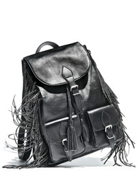 Saint Laurent Vitello Calfskin Studded Fringe Backpack Black