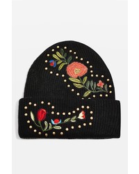 Studded Floral Beanie Hat