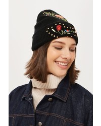 Studded Floral Beanie Hat