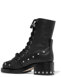 No.21 No 21 Studded Textured Leather Biker Boots Black