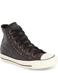 Black Studded Canvas High Top Sneakers