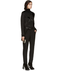Anthony Vaccarello Black Leather Velvet Studded Star Sweatshirt