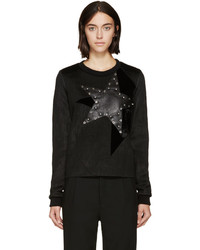 Anthony Vaccarello Black Leather Velvet Studded Star Sweatshirt