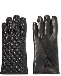 Valentino Studded Quilted Smooth And Glossed Textured Leather Gloves Black