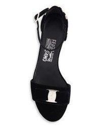 Salvatore Ferragamo Gavina Rock Studded Velvet Block Heel Sandals