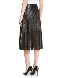 Alice + Olivia Tianna Studded Leather Floral Lace Skirt Black