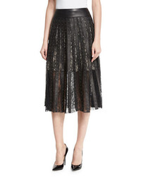 Alice + Olivia Tianna Studded Leather Floral Lace Skirt Black