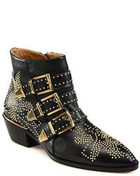 Black Studded Leather Ankle Boots