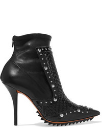 Givenchy Ankle Boots In Studded And Woven Stretch Leather Black