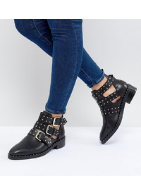ASOS DESIGN Aries Wide Fit Leather Studded Ankle Boots Leather