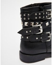 Asos Agro Leather Studded Biker Boots