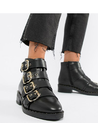 ASOS DESIGN Avid Wide Fit Leather Studded Ankle Boots Leather