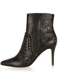 River Island Black Leather Studded Laser Cut Ankle Boots