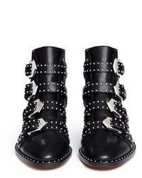 Givenchy Buckle Stud Leather Biker Ankle Boots