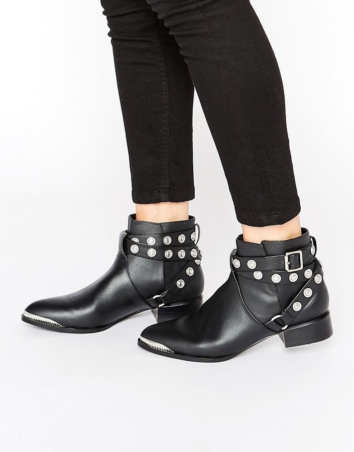 black leather studded ankle boots