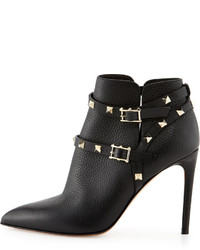 Valentino Rockstud Point Toe Studded Harness Ankle Boot
