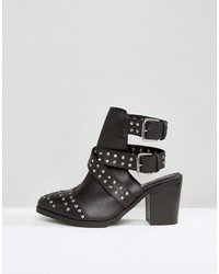 Asos Rocky Wide Fit Leather Studded Cut Out Ankle Boots