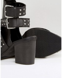 Asos Rocky Wide Fit Leather Studded Cut Out Ankle Boots