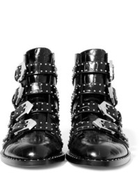 Givenchy Studded Ankle Boots In Black Croc Effect Glossed Leather