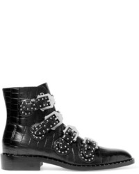 Givenchy Studded Ankle Boots In Black Croc Effect Glossed Leather