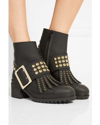 Burberry Studded Coated Leather Ankle Boots Black