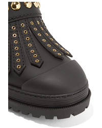Burberry Studded Coated Leather Ankle Boots Black