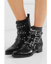 Alexander McQueen Studded Glossed Leather Ankle Boots Black