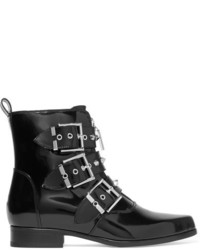 Alexander McQueen Studded Glossed Leather Ankle Boots Black