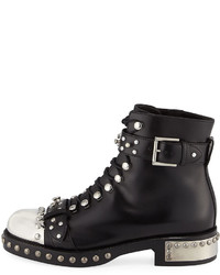 Alexander McQueen Studded Lace Up Cap Toe Boot Black