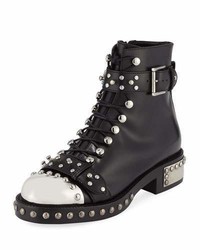Alexander McQueen Studded Lace Up Cap Toe Boot Black