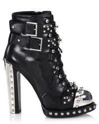 Alexander McQueen Studded Leather Lace Up Buckle Booties