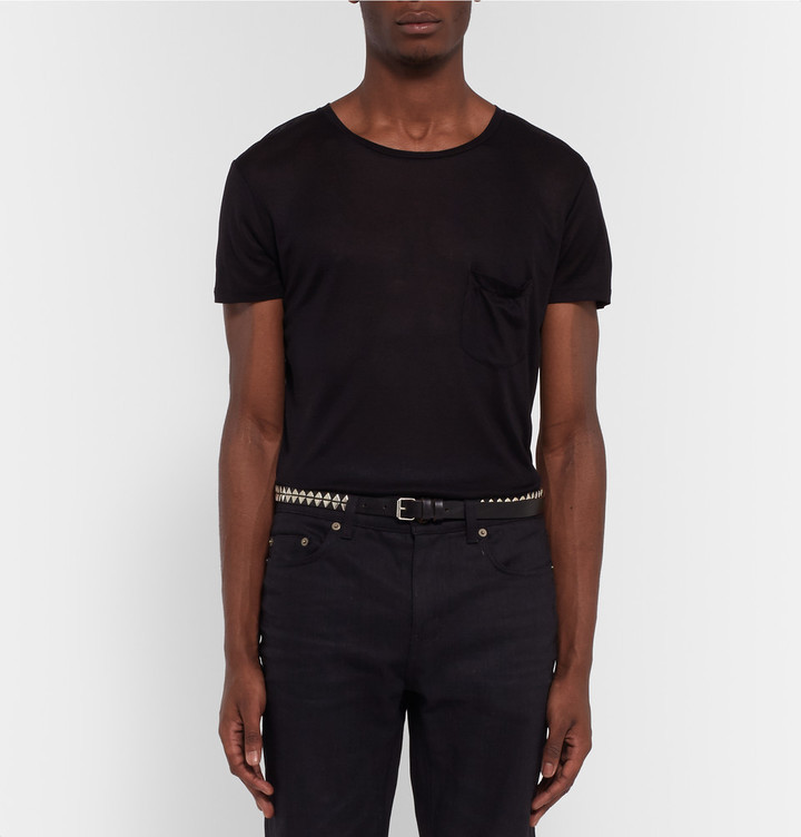 Saint Laurent 2cm Black Studded Leather Belt, $525, MR PORTER