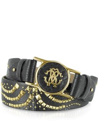 Roberto Cavalli Black Studded Leather Signature Belt