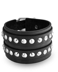 Bling Jewelry Bling Jewelry Black Leather Belt Buckle Two Row Round Pyramid Stud Wristband