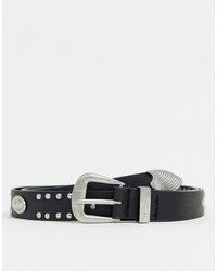 ASOS DESIGN Faux Leather Slim Belt In Black With Western And Studding