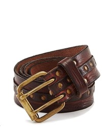 GUESS Studded Overlay Washed Leather Belt