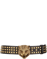 Gucci Studded Leather Tiger Buckle Belt