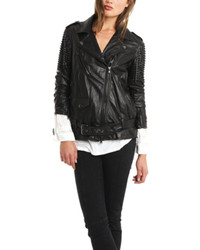 Mango Outlet Premium Beaded Leather Biker Jacket | Where to buy & how