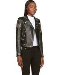 Versace Black Leather Jacket With Silver Studs