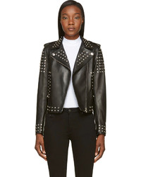 Versace Black Leather Jacket With Silver Studs
