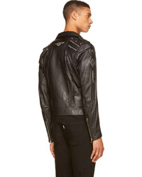 Diesel Black Leather Studded Emblem L Gordias Jacket