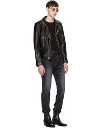 Saint Laurent Black Studded Leather Motorcycle Jacket