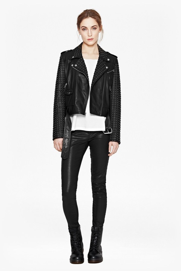 French Connection Chaos Leather Studded Biker Jacket, $548 | French ...