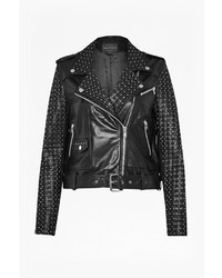 French Connection Chaos Leather Studded Biker Jacket