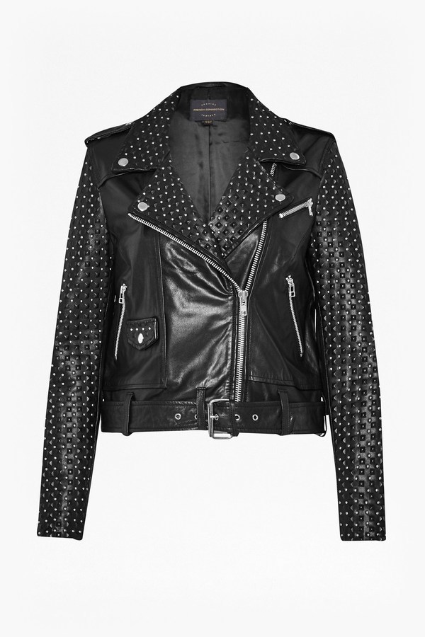 French Connection Chaos Leather Studded Biker Jacket, $548 | French ...
