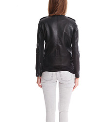 Nour Hammour Erin Black Studded Leather Jacket