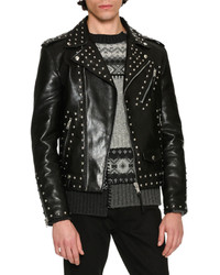 Alexander McQueen Studded Calf Leather Moto Jacket Black