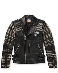 Blackmeans Studded Logo Print Leather Biker Jacket