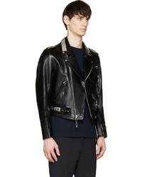 Toga Virilis Black Leather Studded Biker Jacket